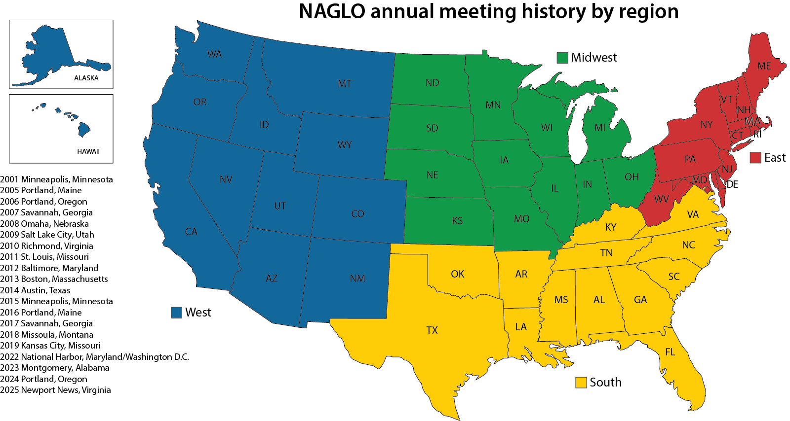NAGLO Annual Meeting History by Region